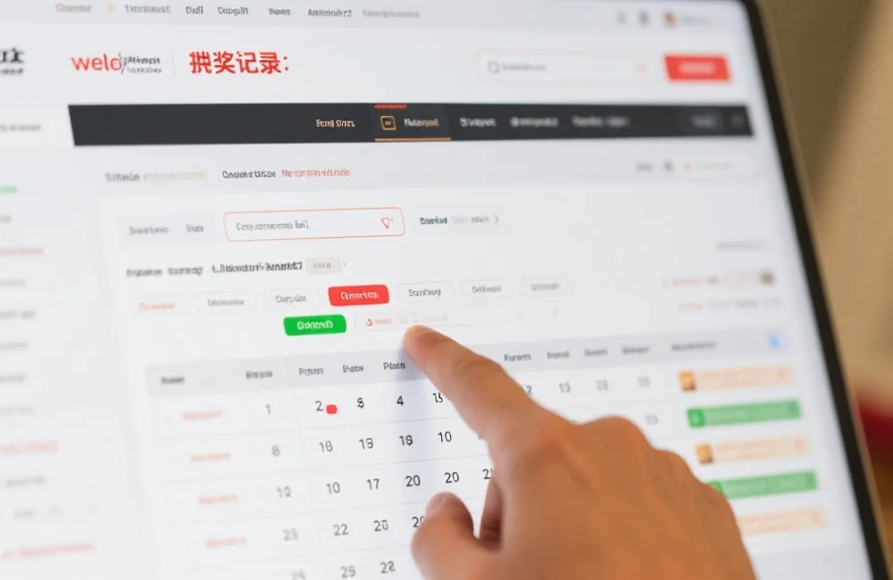 网站开奖记录页面的截图特写,显示筛选栏和表格,用户正在选择日期筛选
